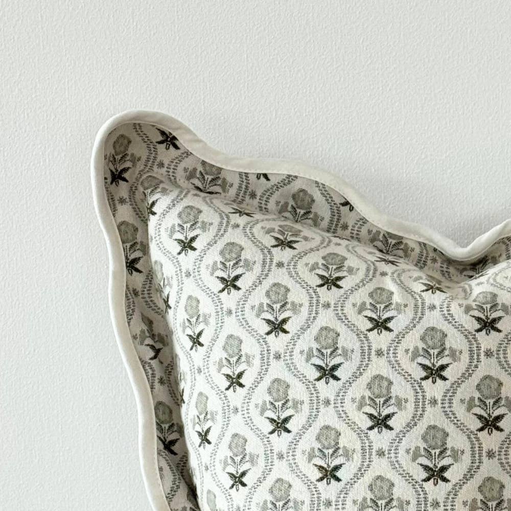 Chloe Sage Print Scalloped Edge Pillow
