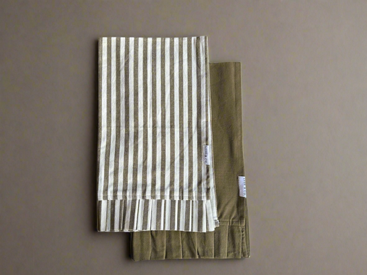 Olive Green & White Stripes Ruffle Kitchen Dish Towel