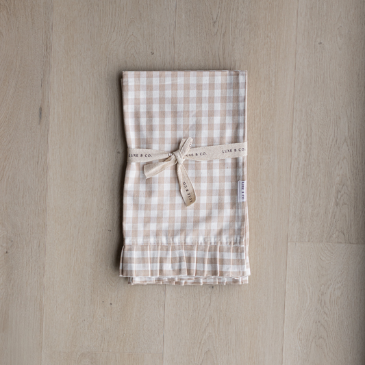 Ruffle Beige Gingham Kitchen Dish Towel set of 2