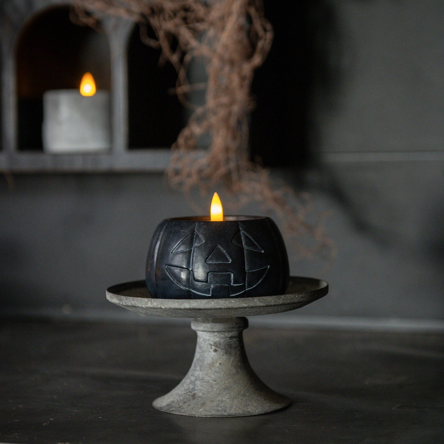 3" BLACK JACK-O-LANTERN 3D FLAME CANDLE