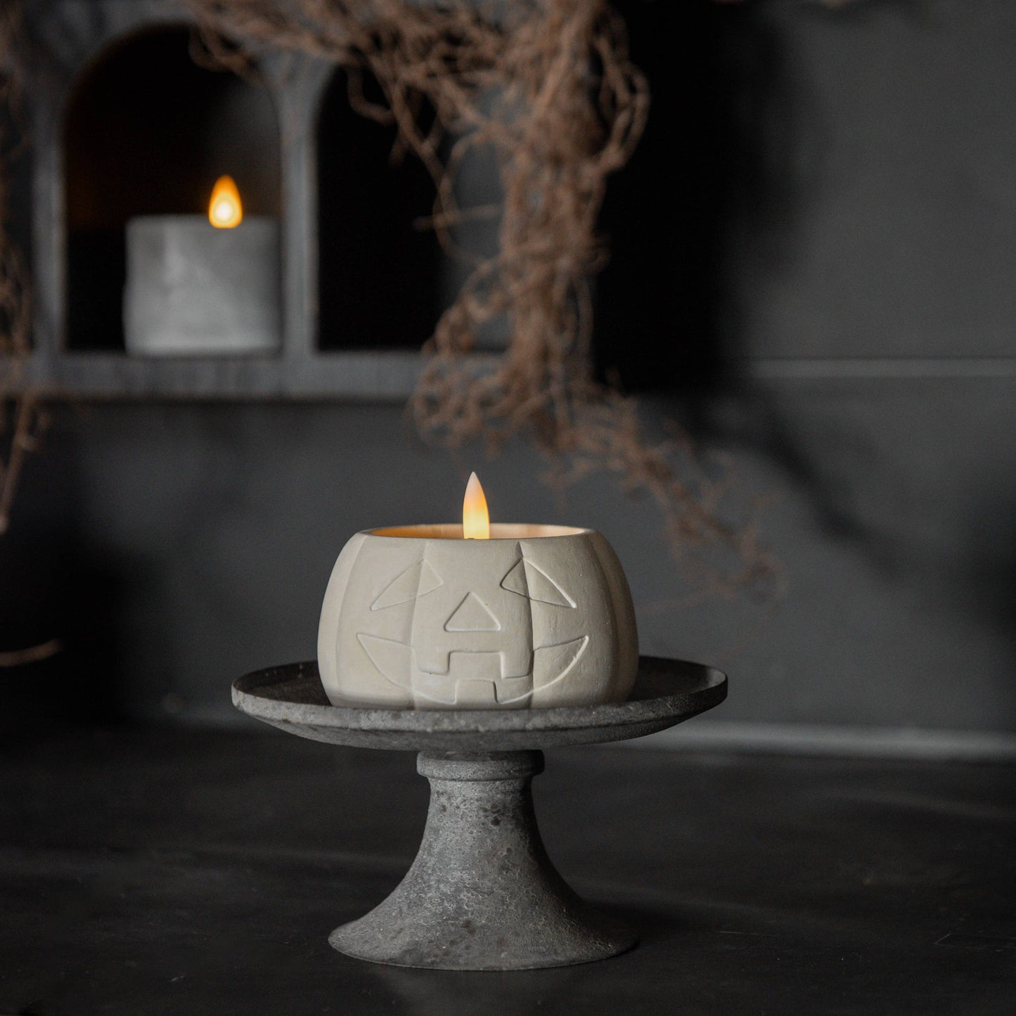 3" CREAM JACK-O-LANTERN 3D FLAME CANDLE