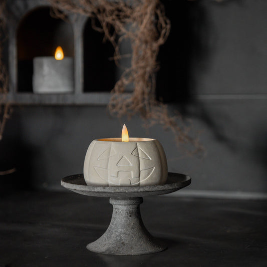 3" CREAM JACK-O-LANTERN 3D FLAME CANDLE